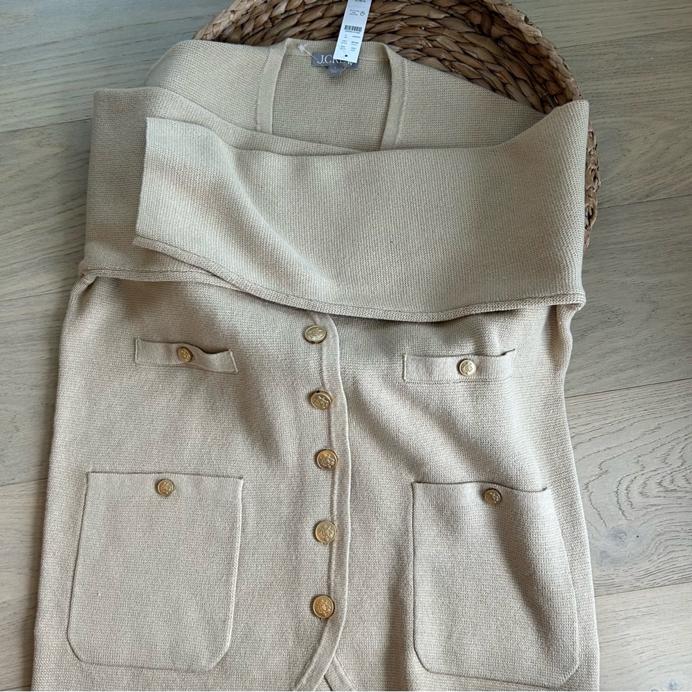 J.Crew Long V-Neck Sweater Blazer Light Khaki Size SMALL - Picture 5 of 6